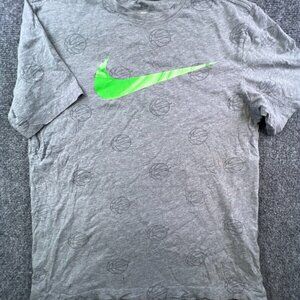 The Nike Tee Mens Nike Logo T-Shirt Size Small Gray Crew Neck Basketball Print *